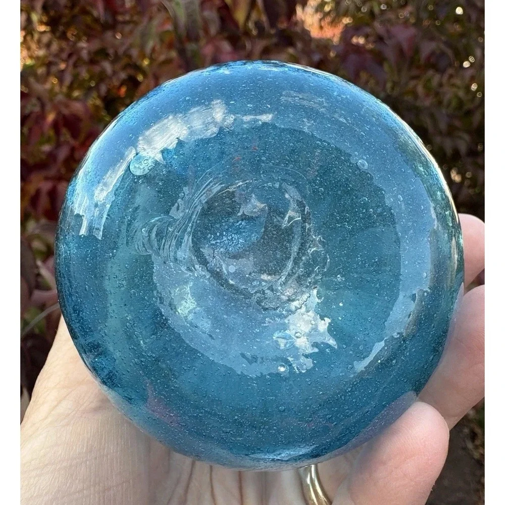 Vintage Aqua Blue Optical Ribbed Bubble Glass Mini Pitcher 4